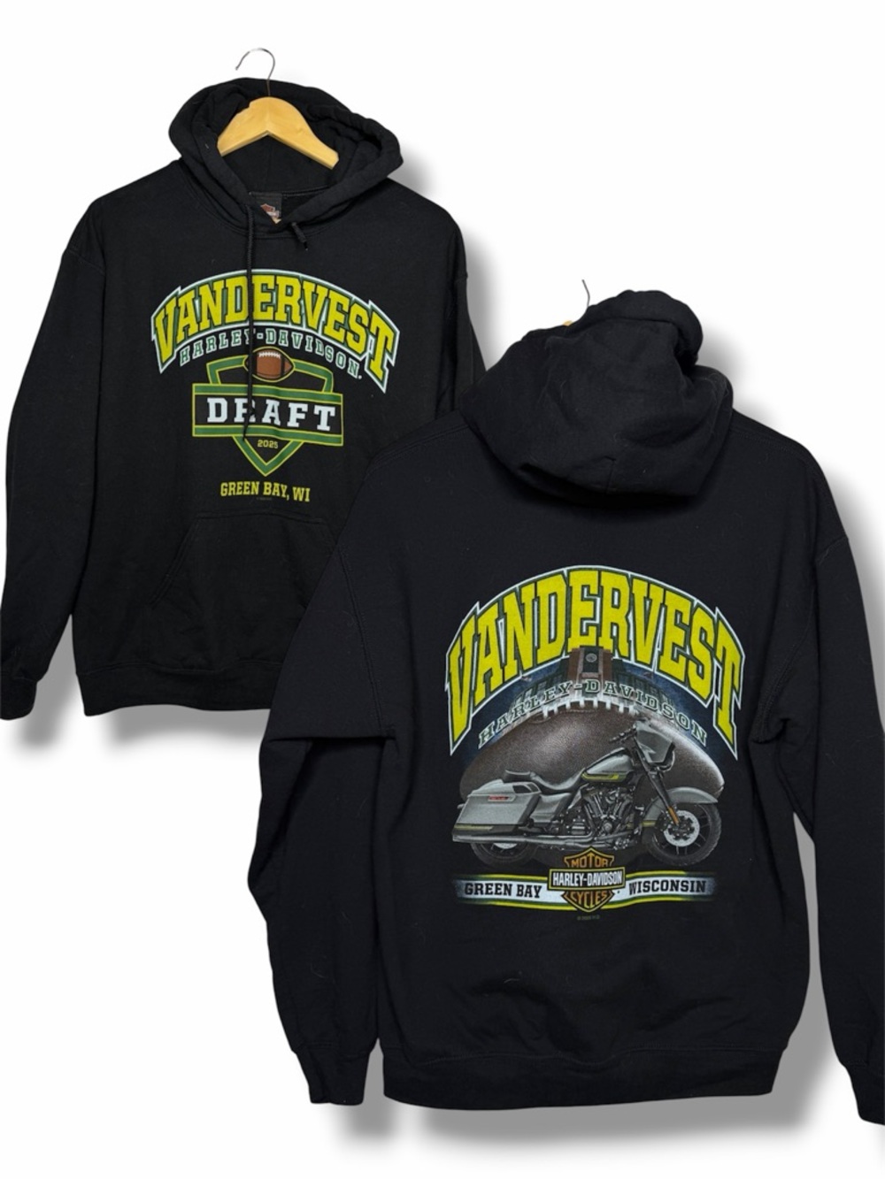 Harley Davidson NFL Draft Hoodie Medium Green Bay 2025 Black